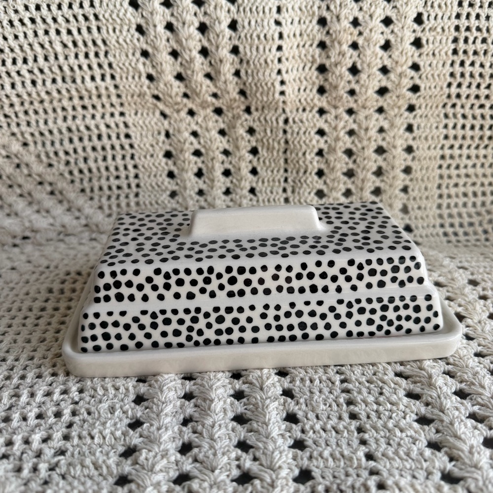 Ceramic Black & White Polka Dot Butter Dish - Unbranded